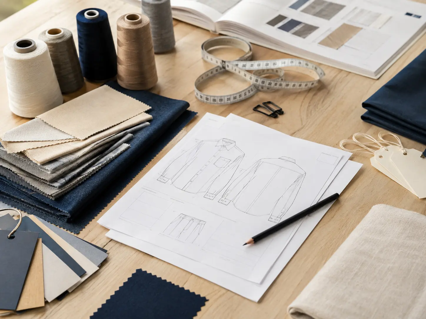 Imagery representing tech pack and garment sampling work