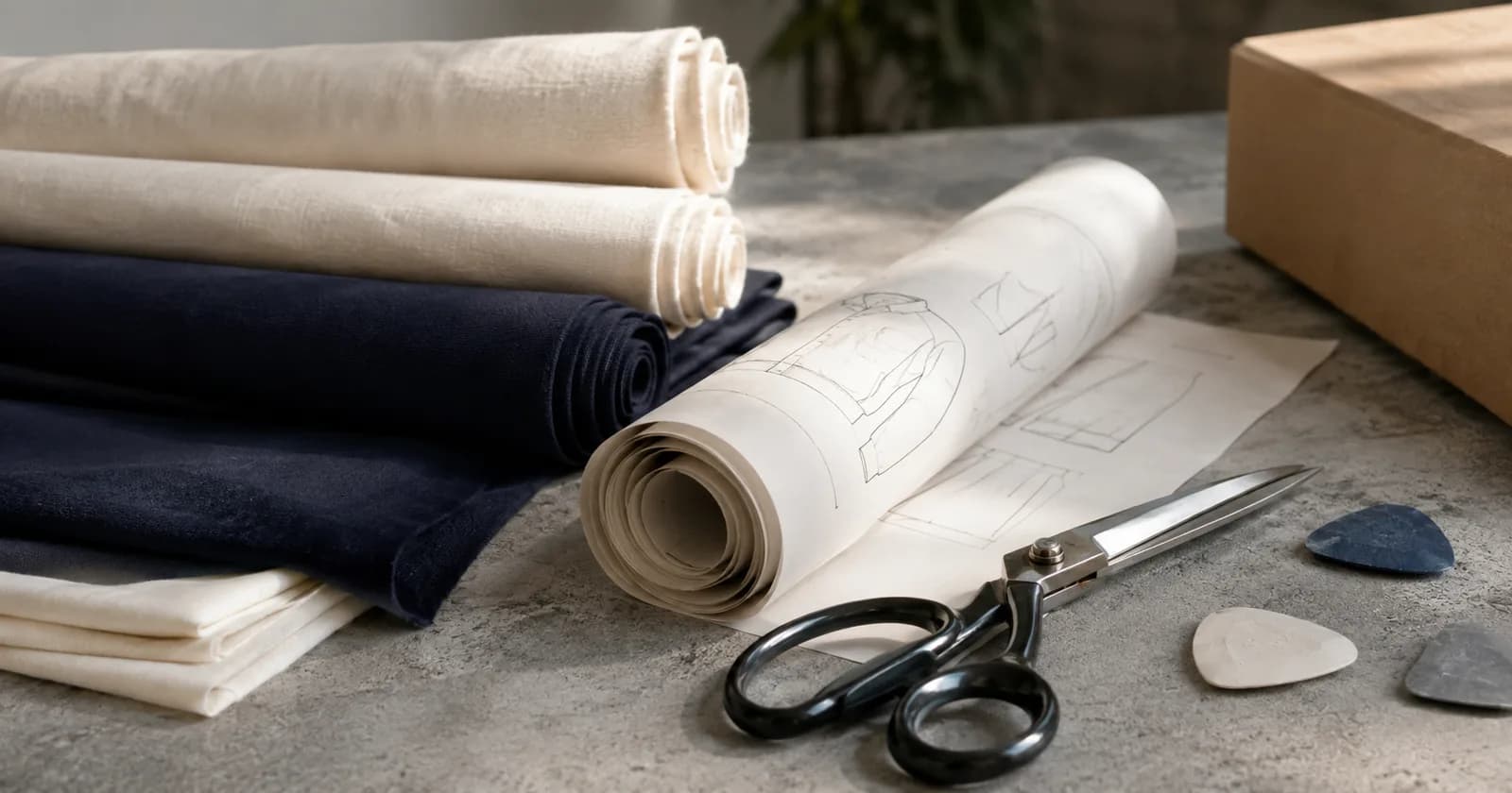export paperwork and apparel sample on a sourcing desk