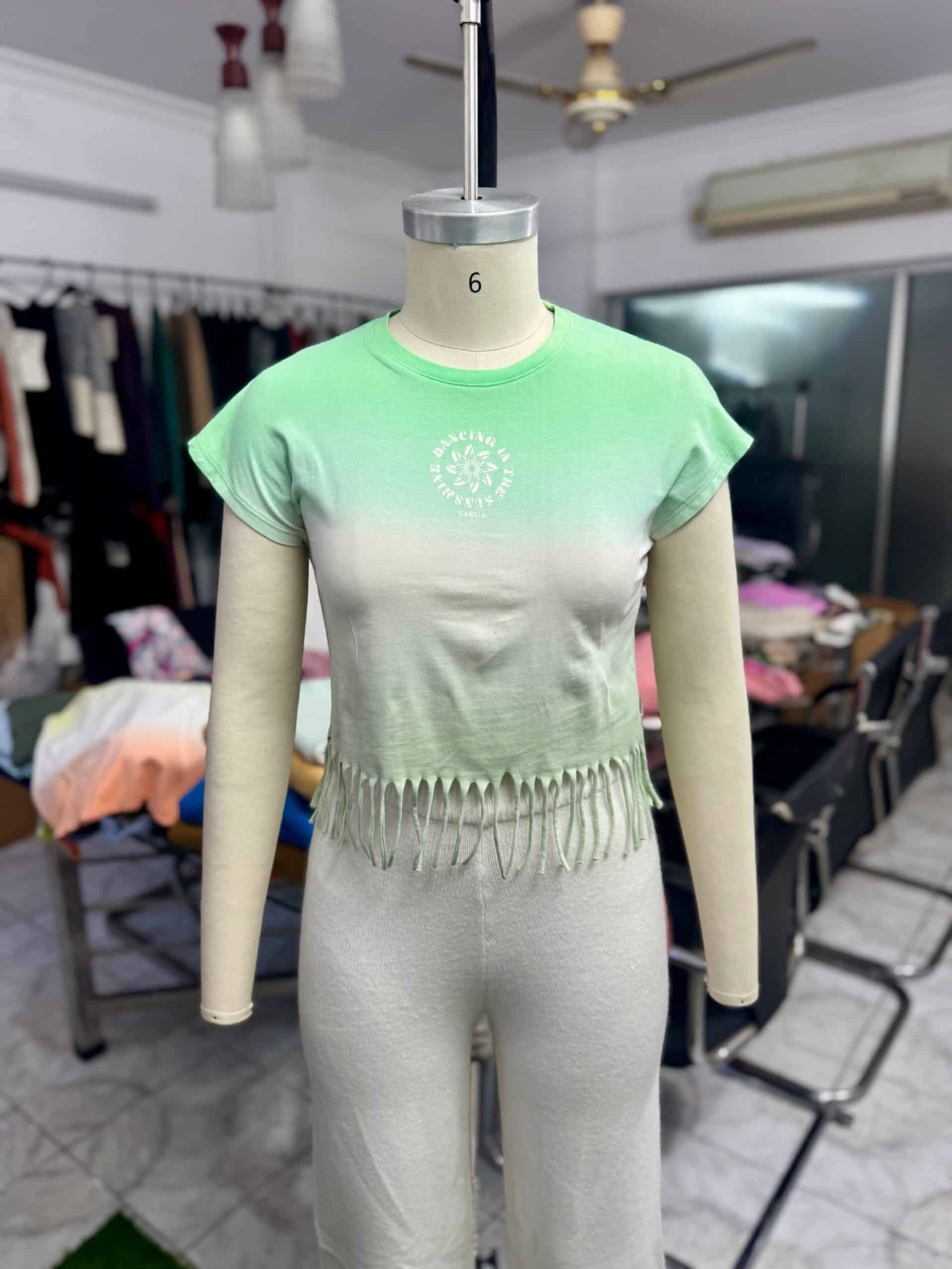 Women's green graphic crop t-shirt Bangladesh factory — Milky Fashions knitwear export