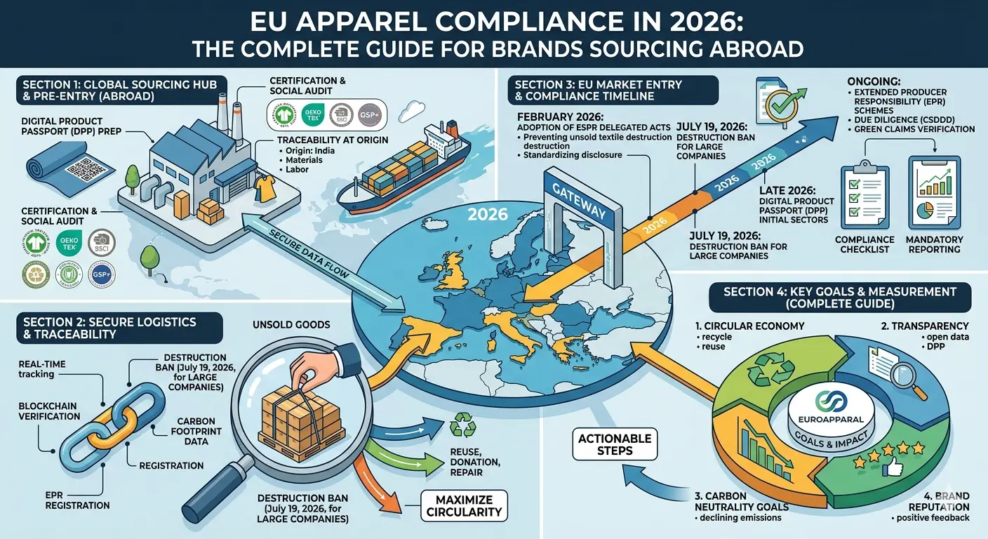 EU Apparel Compliance in 2026: The Complete Guide for Brands Sourcing Abroad EU apparel compliance 2026 guide covering green claims, digital product passport, REACH and France rules
